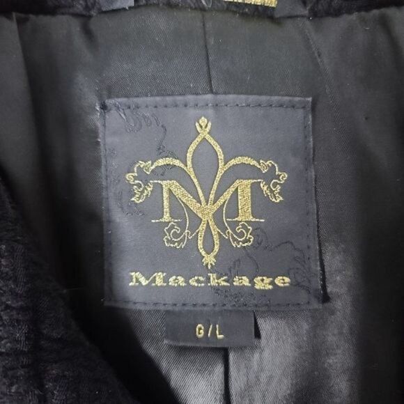 MACKAGE Black Wool With Leather Trim Woman's Peacoat size Large - Picture 4 of 14